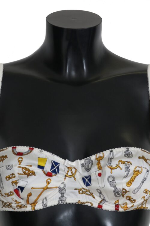 Dolce & Gabbana Elegant White Sailor Print Stretch Bra