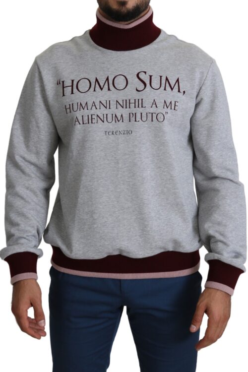 Dolce & Gabbana Elegant Gray Turtleneck Latin Motif Pullover
