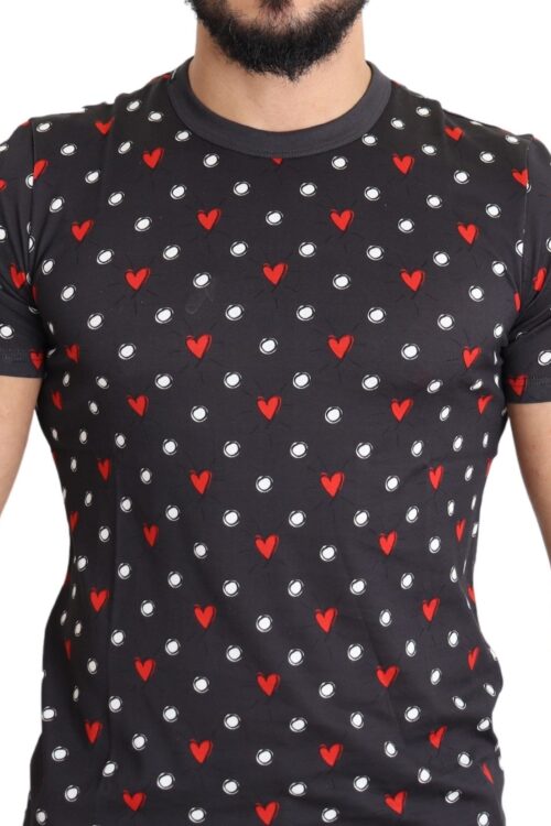 Dolce & Gabbana Chic Gray Cotton T-Shirt with Heart Prints