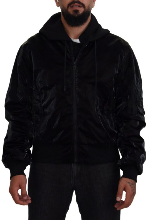 Dolce & Gabbana Elegant Black Bomber Hooded Jacket