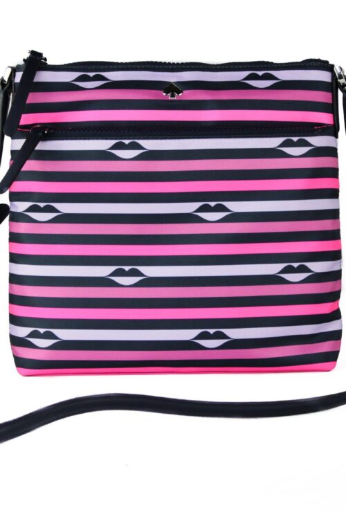 Kate Spade Jae Nylon Leather Flat Pink Striped Multi Crossbody HandBag Purse