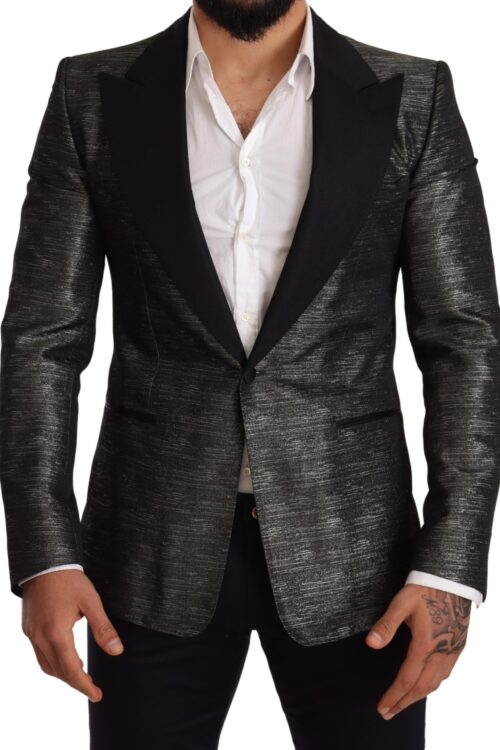 Dolce & Gabbana Metallic Gray Jacquard Slim Fit Blazer
