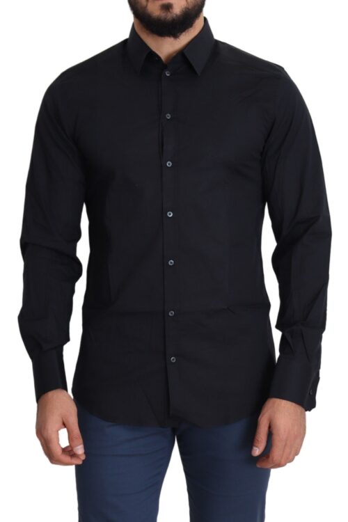 Dolce & Gabbana Sleek Black Slim Fit Cotton Stretch Dress Shirt