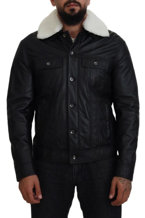 Dolce & Gabbana Elegant Black Leather Bomber Jacket