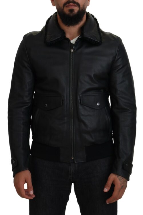 Dolce & Gabbana Chic Black Leather Silk-Lined Jacket