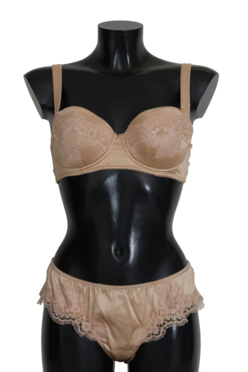 Dolce & Gabbana Elegant Beige Floral Silk Lingerie Set