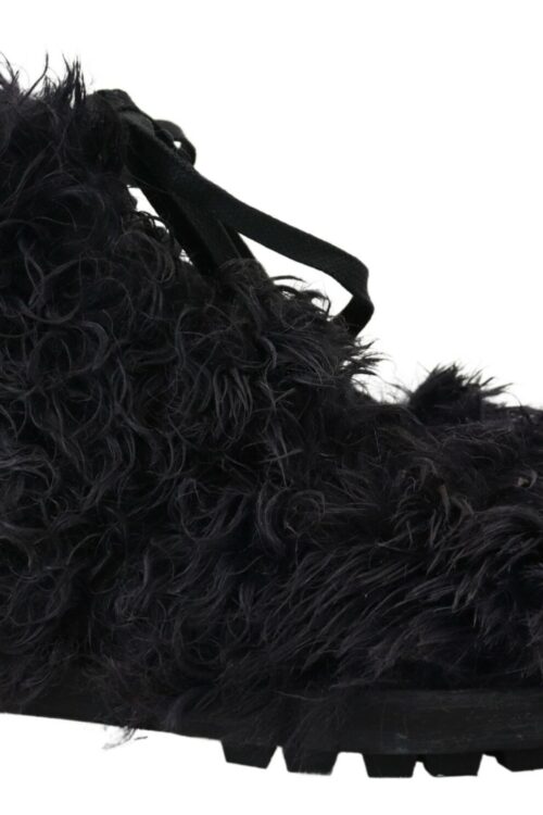 Dolce & Gabbana Black Leather Shearling Ankle Boots