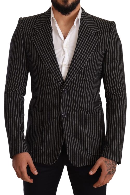 Dolce & Gabbana Elegant Black Striped Virgin Wool Blazer