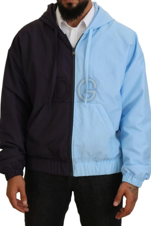 Dolce & Gabbana Elegant Hooded Blue Jacket – Full Zipper Closure