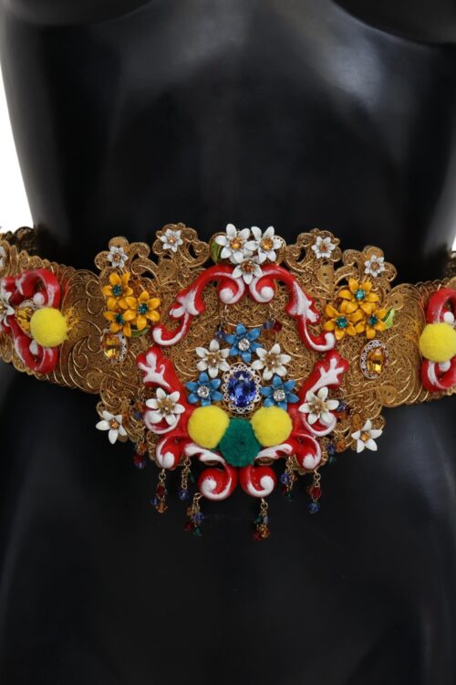 Dolce & Gabbana Gold-Tone Floral Crystal Waist Belt