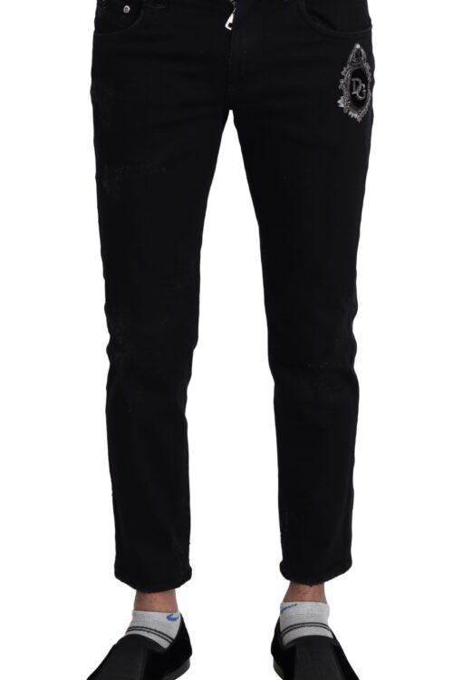 Dolce & Gabbana Elegant Skinny Black Jeans with Embroidery