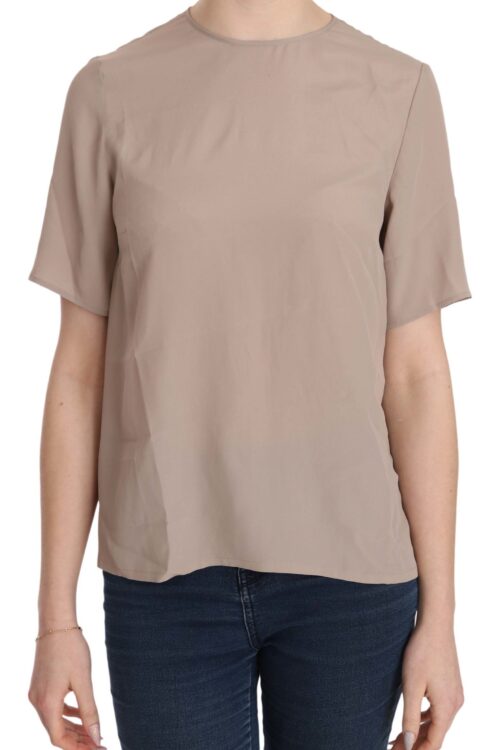 Dolce & Gabbana Elegant Beige Silk Blend Crew Neck Blouse