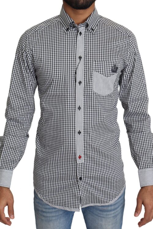 Dolce & Gabbana Elegant Black & White Checkered Gold Casual Shirt