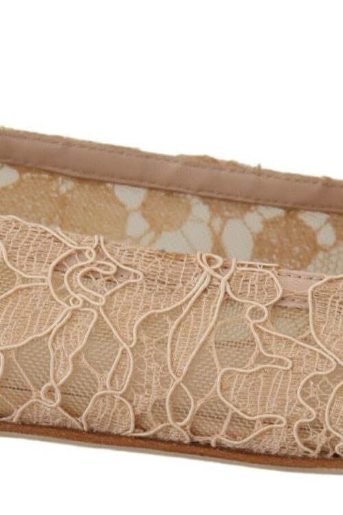 Dolce & Gabbana Elegant Beige Lace Vally Flats with Crystal Accent