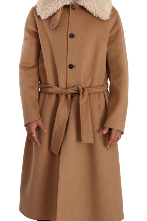 Dolce & Gabbana Opulent Beige Shearling-Collar Overcoat
