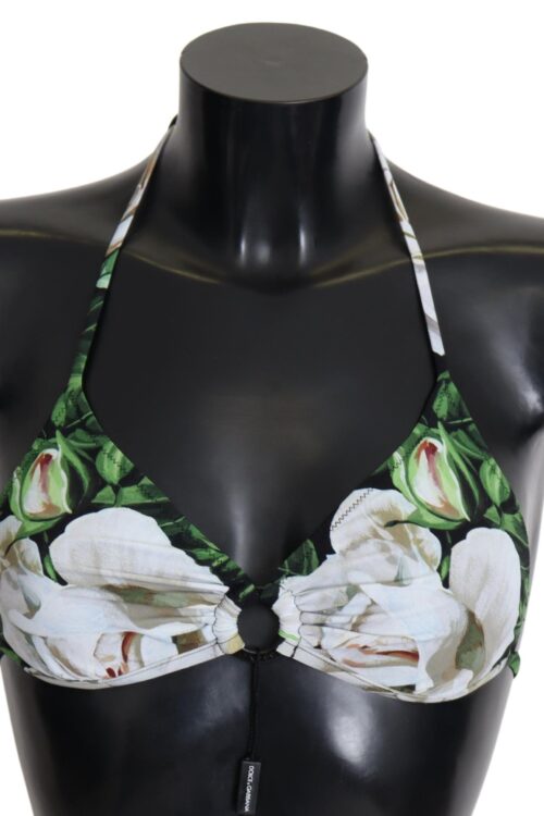 Dolce & Gabbana Floral Print Bikini Top with Logo Clasp