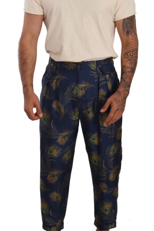 Dolce & Gabbana Exquisite Peacock Print Silk Trousers
