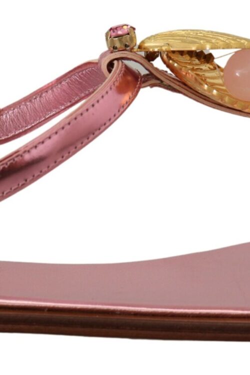 Dolce & Gabbana Chic Pink Leather Sandals with Exquisite Embellishment