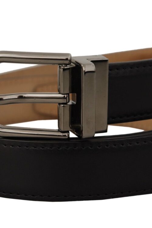 Dolce & Gabbana Sleek Black Leather Belt with Metal Buckle