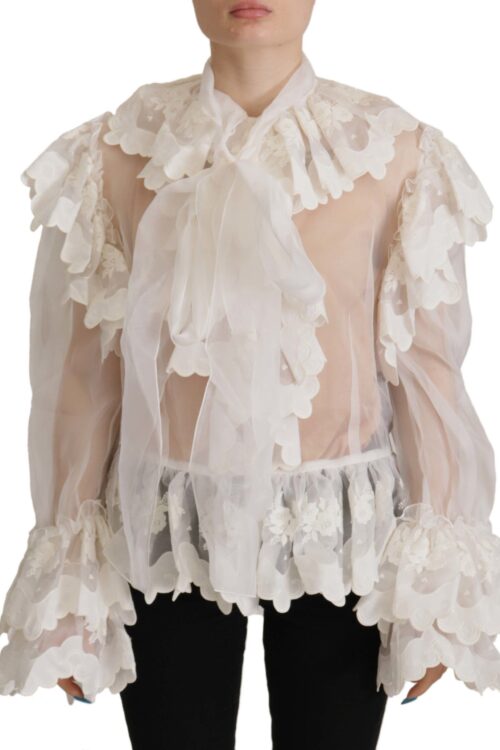 Dolce & Gabbana Elegant White Lace Silk-Cotton Top