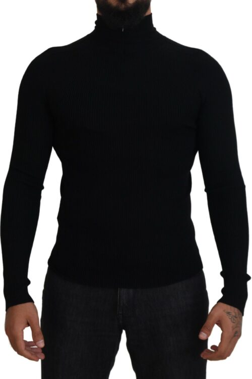 Dolce & Gabbana Elegant Black Wool Half Zip Turtleneck Sweater
