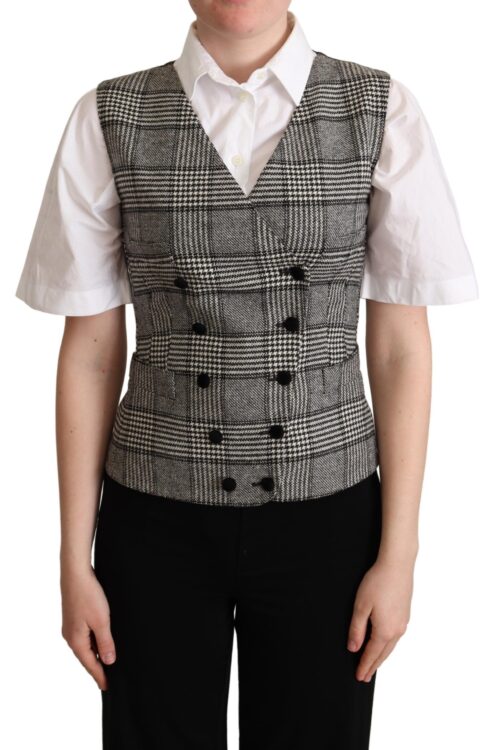 Dolce & Gabbana Elegant Checkered Gray Silk Blend Vest