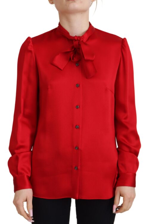 Dolce & Gabbana Elegant Red Ascot Collar Blouse