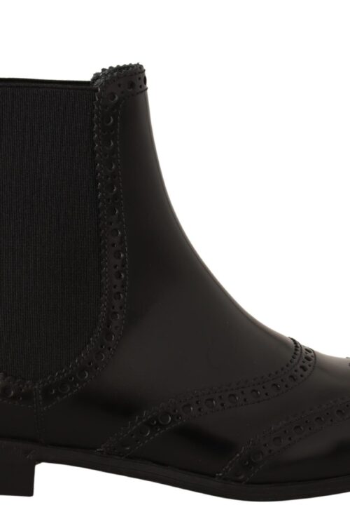Dolce & Gabbana Elegant Black Ankle Wingtip Oxford Boots