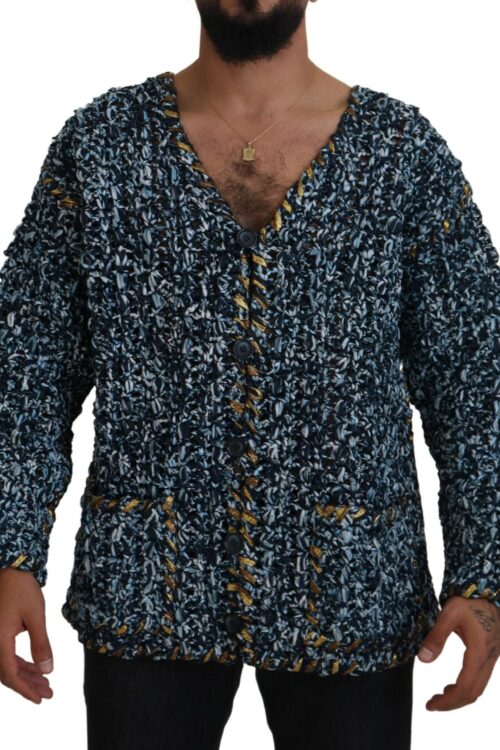 Dolce & Gabbana Elegant Blue V-Neck Cardigan Sweater