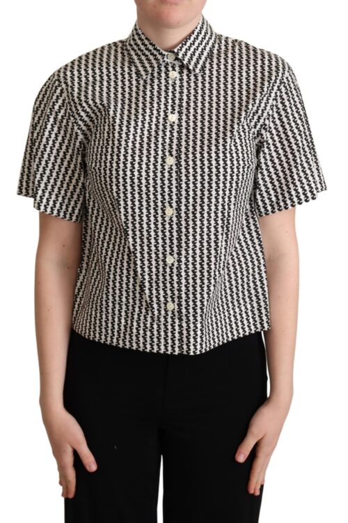 Dolce & Gabbana Elegant Black and White Patterned Cotton Polo