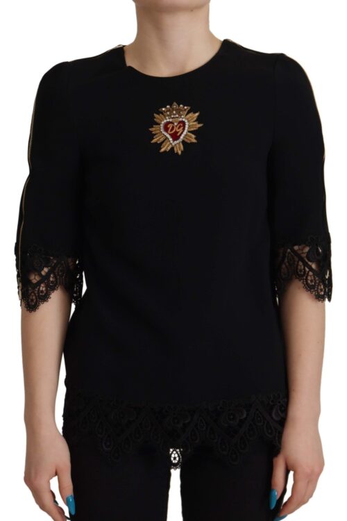 Dolce & Gabbana Elegant Beaded Logo Zip Sleeve Blouse