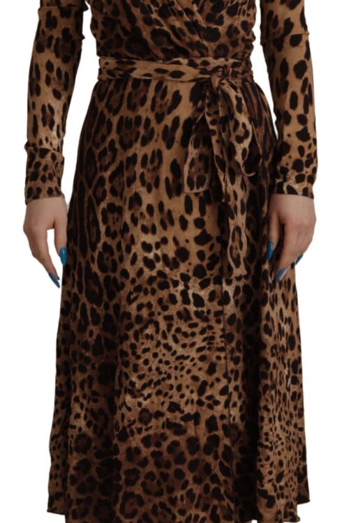 Dolce & Gabbana Elegant V-Neck A-Line Maxi Dress in Brown