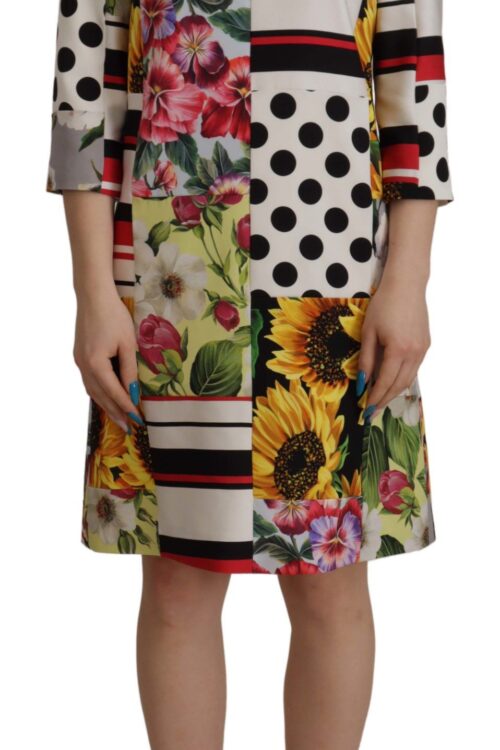 Dolce & Gabbana Multicolor Patchwork Charmeuse Sheath Dress