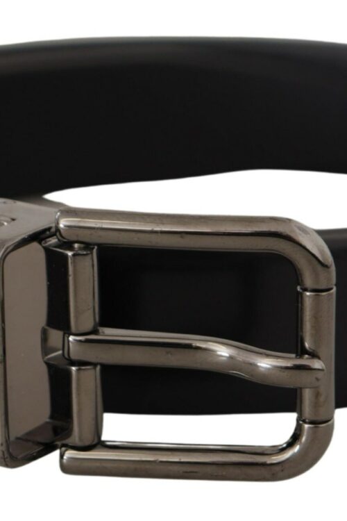 Dolce & Gabbana Sleek Black Leather Belt with Metallic Buckle