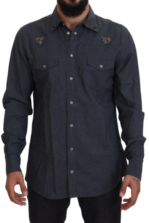 Dolce & Gabbana Elegant Slim-Fit Blue Denim Casual Shirt