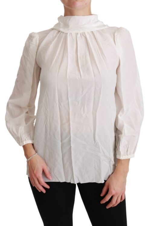 Dolce & Gabbana Elegant White Silk Turtle Neck Blouse