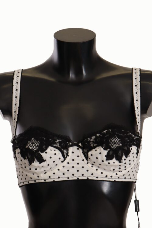 Dolce & Gabbana Elegant White Lace & Polka Dot Silk Bra
