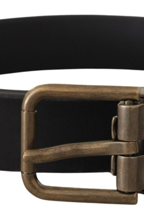 Dolce & Gabbana Elegant Black Leather Belt with Vintage Metal Buckle