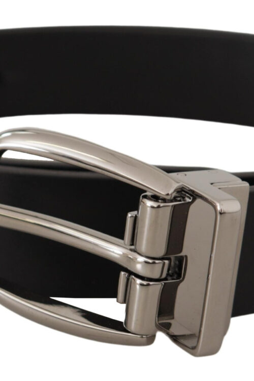 Dolce & Gabbana Elegant Black Leather Belt with Silver Tone Buckle
