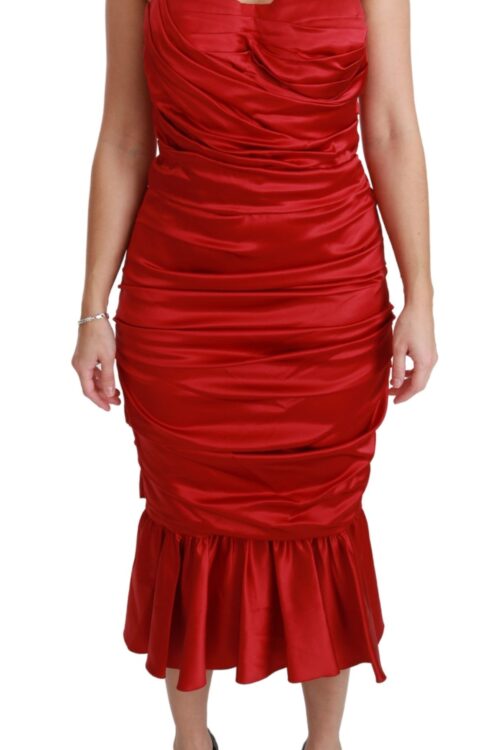Dolce & Gabbana Exquisite Red Silk Fit and Flare Midi Dress
