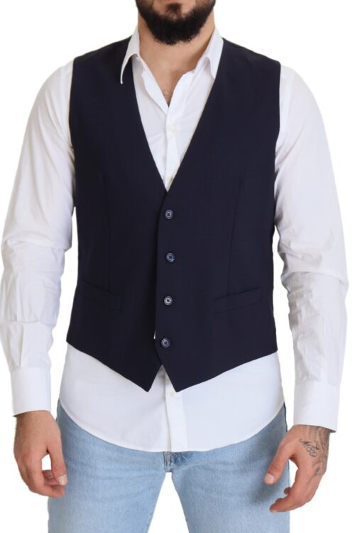 Dolce & Gabbana Elegant Dark Blue Formal Dress Vest