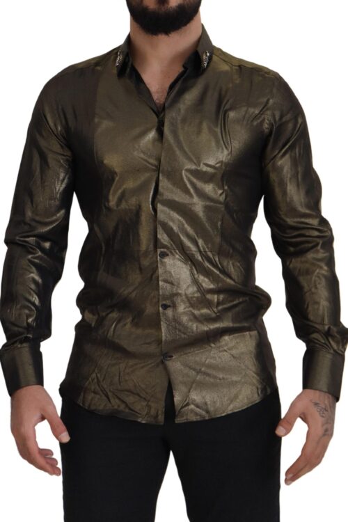 Dolce & Gabbana Elegant Gold Slim Fit Shirt with Crown Embroidery