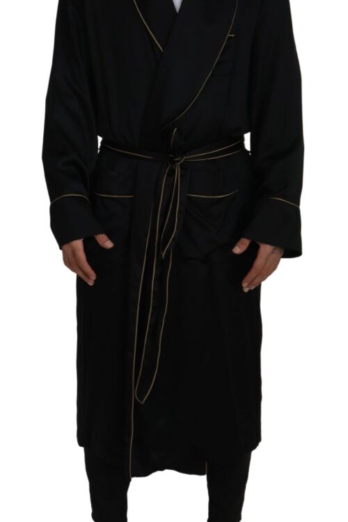 Dolce & Gabbana Elegant Black Silk Long Robe Coat