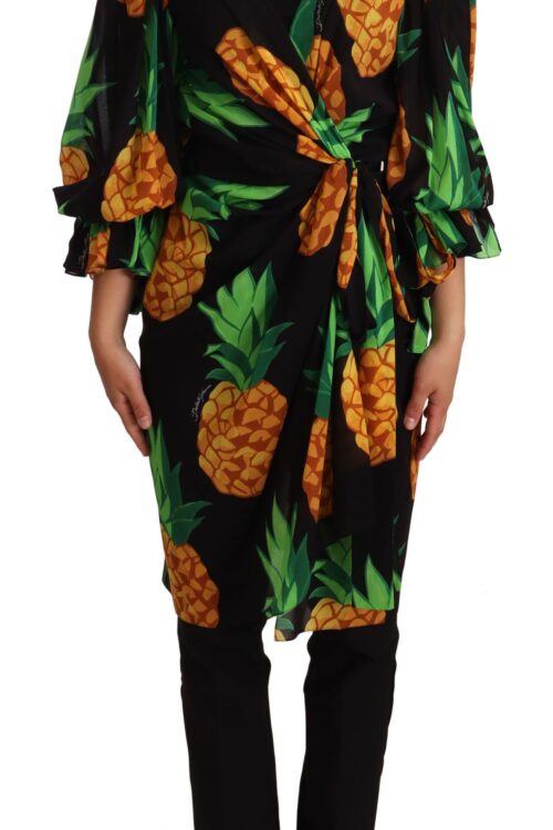Dolce & Gabbana Vibrant Pineapple Draped Wrap Dress