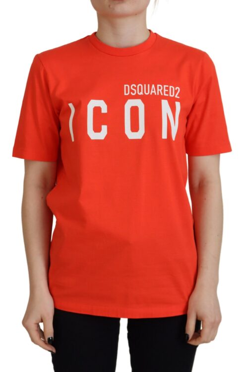 Dsquared² Orange Cotton Shiny Icon East Tee Crewneck T-shirt