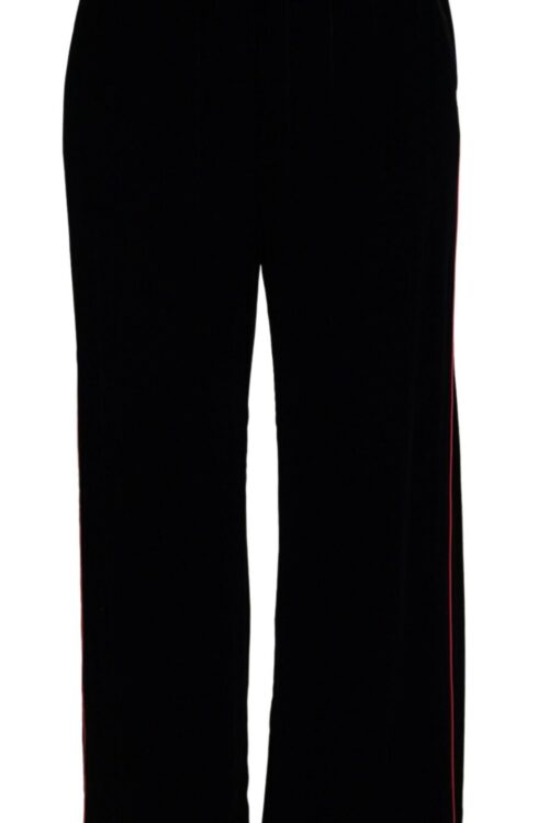 Dolce & Gabbana Sleek Black Velvet High-Waist Pants with Pink Stripes