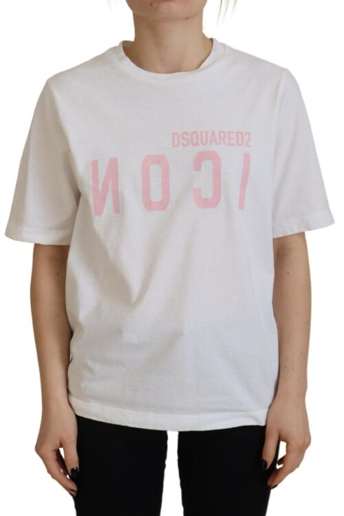 Dsquared² White Cotton Shiny Icon East Tee Crewneck T-shirt