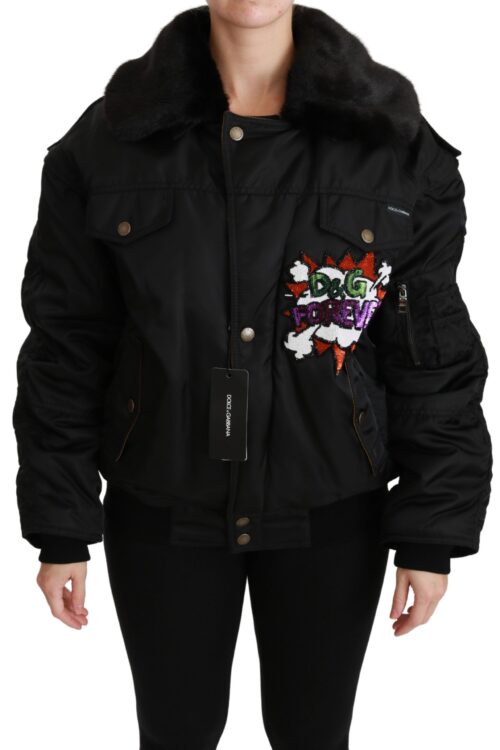 Dolce & Gabbana Elegant Black Bomber Jacket with Detachable Features