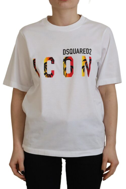 Dsquared² White Cotton Shiny Icon East Tee Crewneck T-shirt