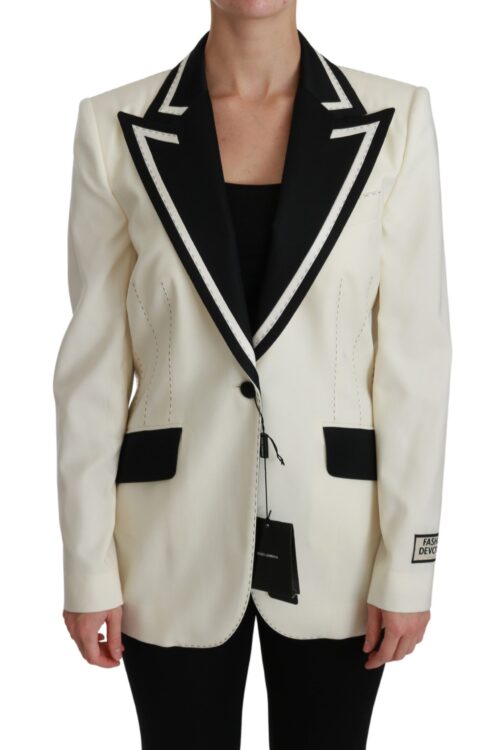 Dolce & Gabbana Elegant Cream & Black Detailed Blazer